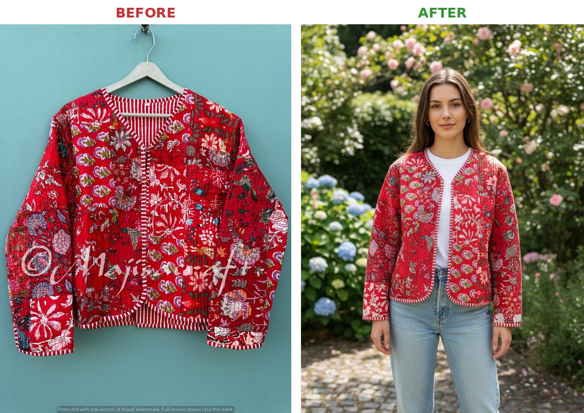 Kantha Jacket - Before and After